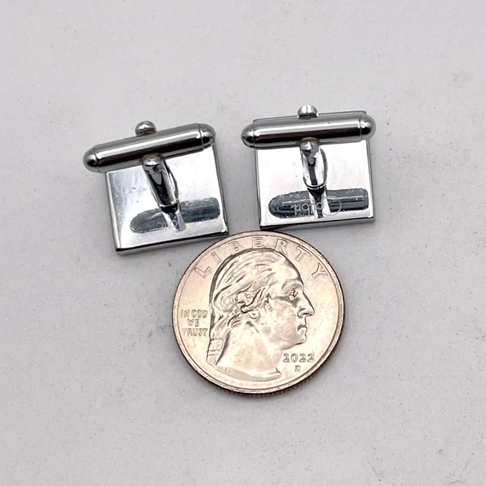 Silver Cufflinks With Mother of Pearl and Onyx Checkered Flag DDT Engraving